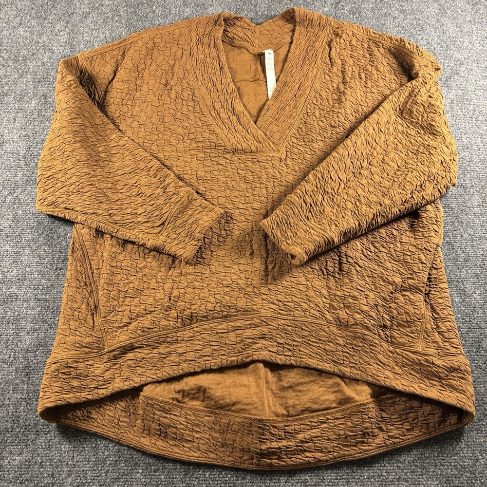 Lululemon Pullover Women's Size 8 Brown Rippled V-Neck Copper Oversized EUC‎